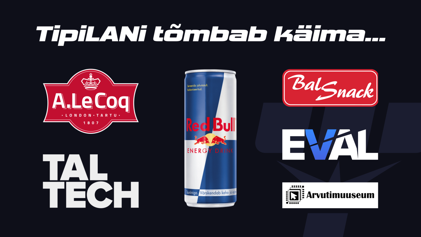 TipiLANi sponsorid 2025 - A. Le Coq, TalTech, RedBull, Balsnack, EVAL ja Arvutimuusem